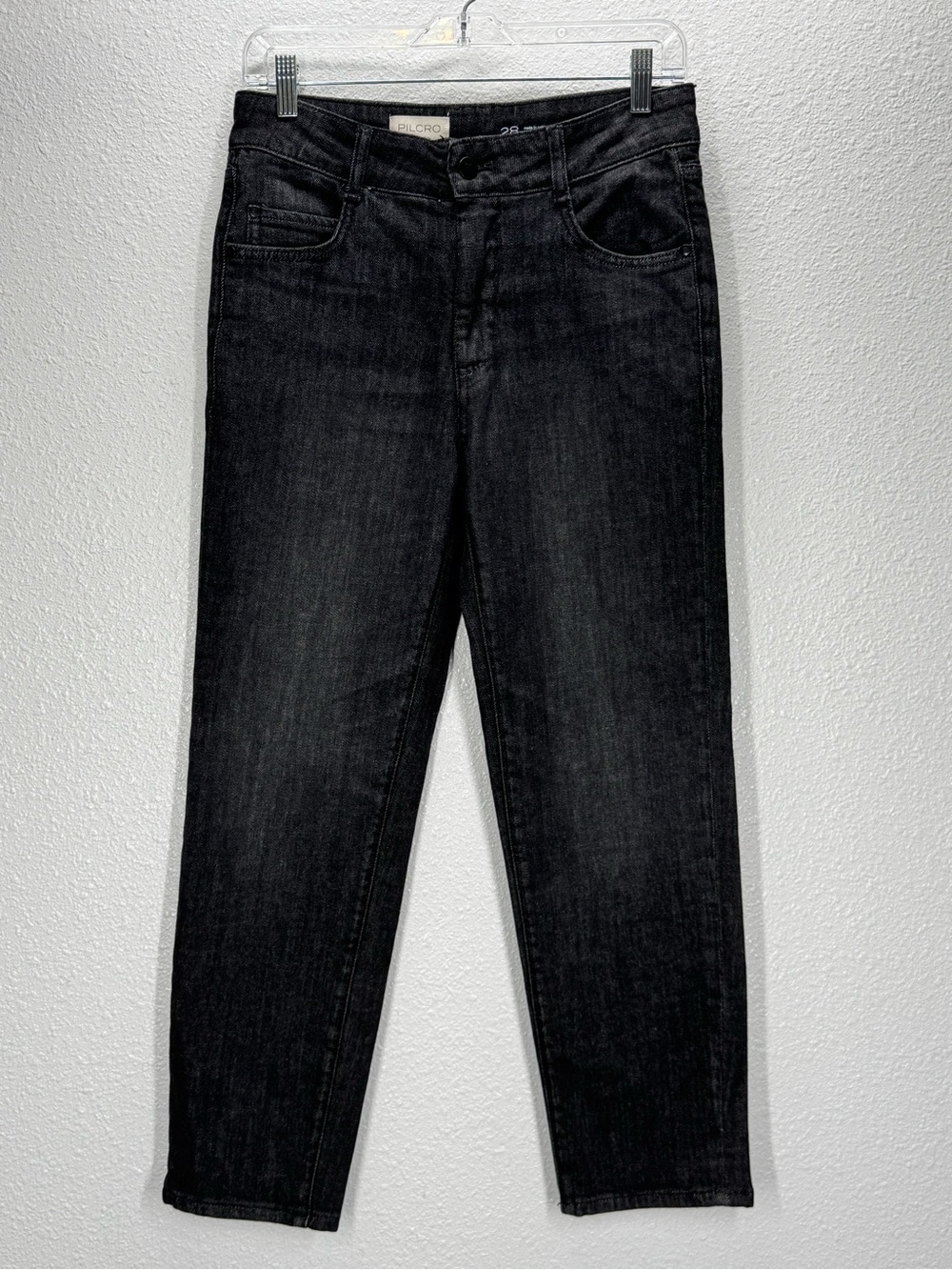 Pilcro Jeans by Anthropologie Black Denim Tapered Leg Ankle High Waist Size 28